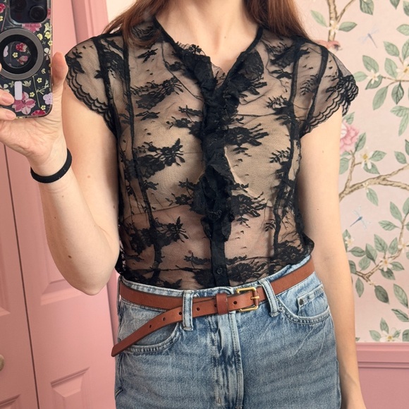 Black Lace Sheer Blouse - Picture 1 of 6